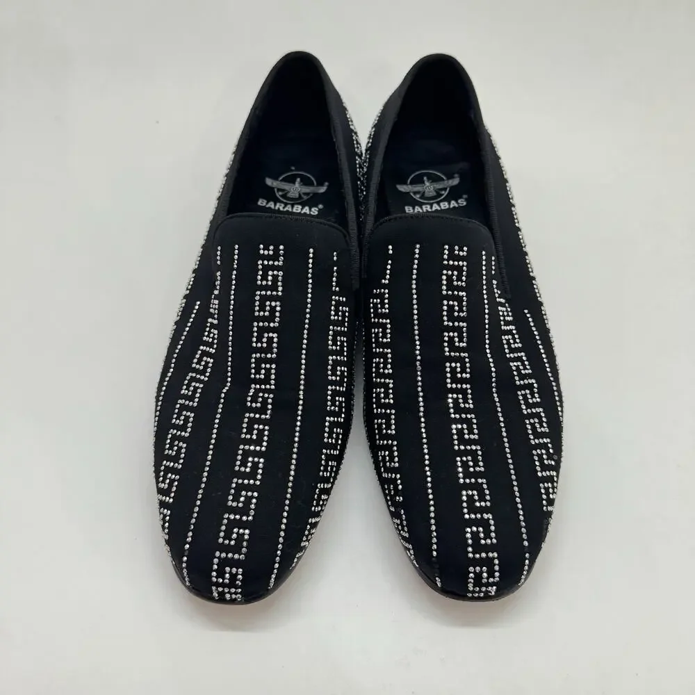 Barabas Men's Sz 8 Rhinestone Greek Key Pattern Slip On Loafers Black Silver